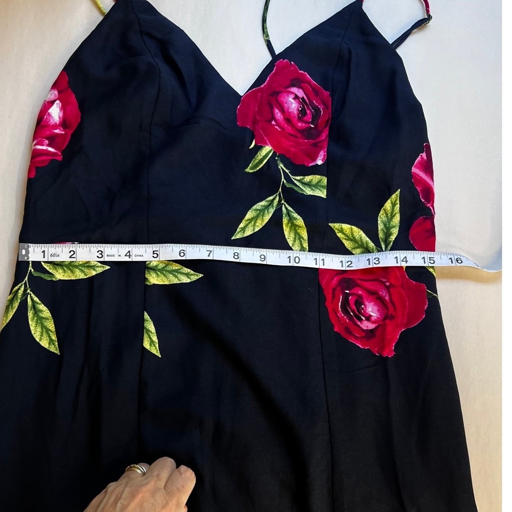 Soieblu Floral Rose Print Maxi Dress Black Pink V-Neck Cut Out Side Slit Large - Picture 7 of 11